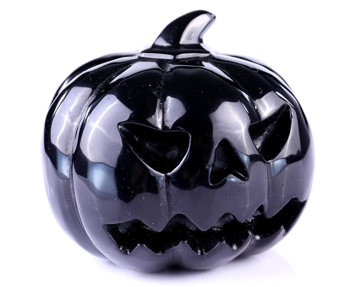 3.5” Natural Black Obsidian Hand Carved Crystal Pumpkin Sculpture, Halloween Gift Crystallumi