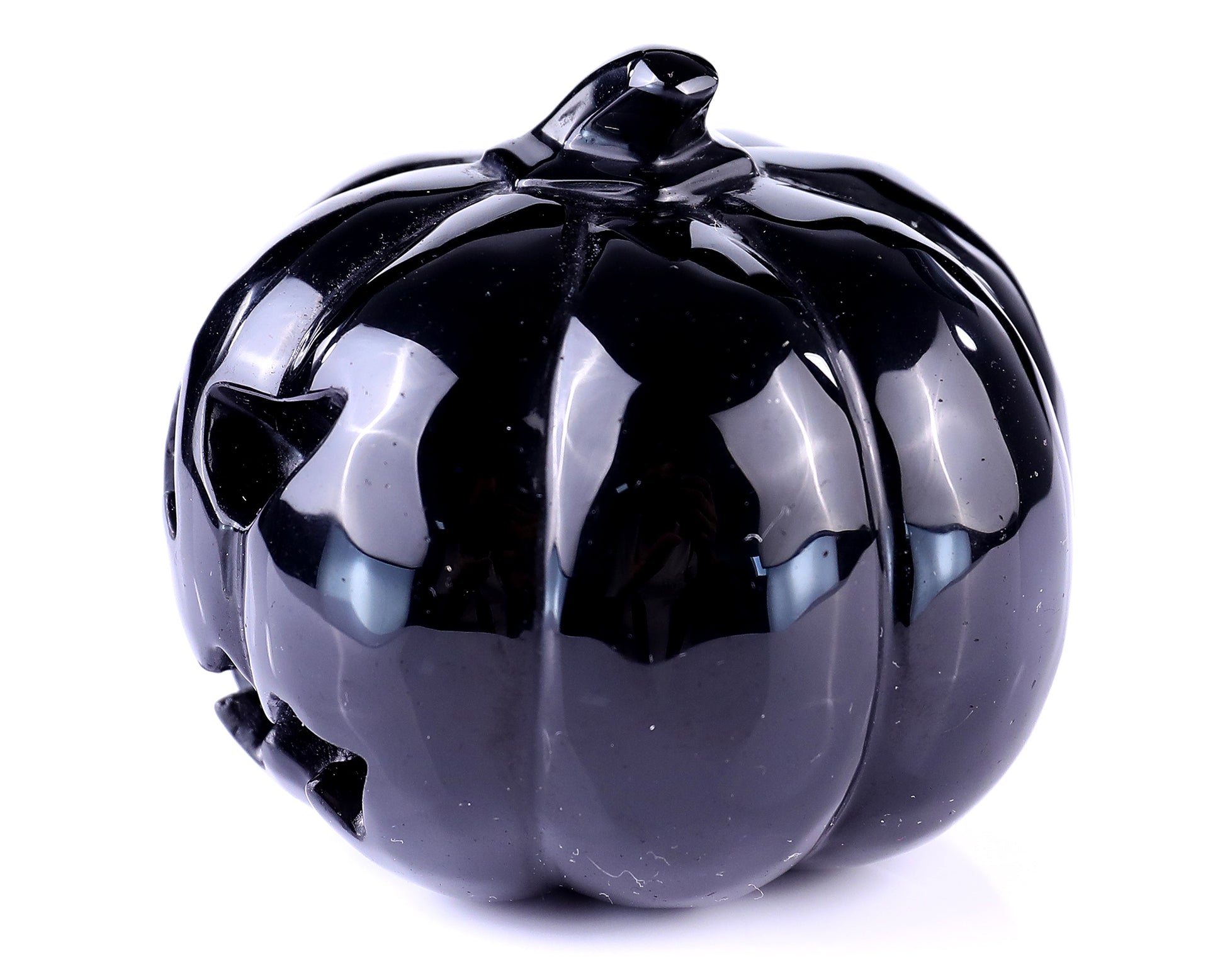 3.5” Natural Black Obsidian Hand Carved Crystal Pumpkin Sculpture, Halloween Gift Crystallumi