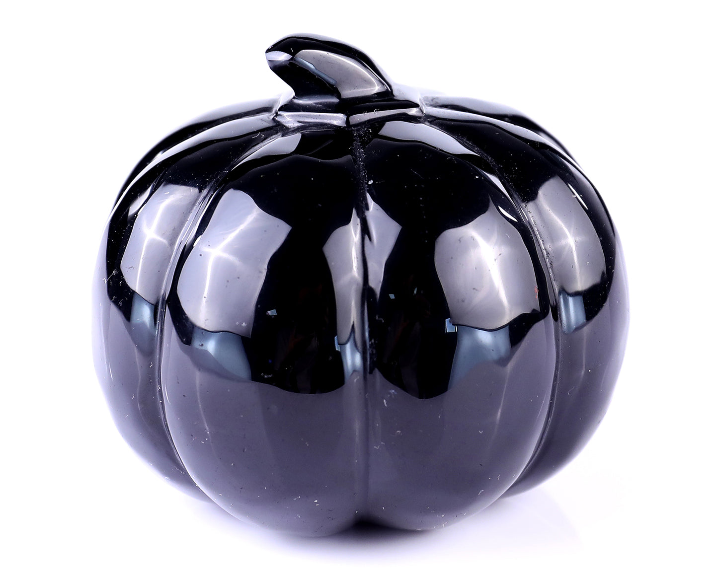 3.5” Natural Black Obsidian Hand Carved Crystal Pumpkin Sculpture, Halloween Gift Crystallumi