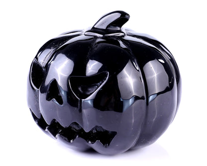 3.5” Natural Black Obsidian Hand Carved Crystal Pumpkin Sculpture, Halloween Gift Crystallumi