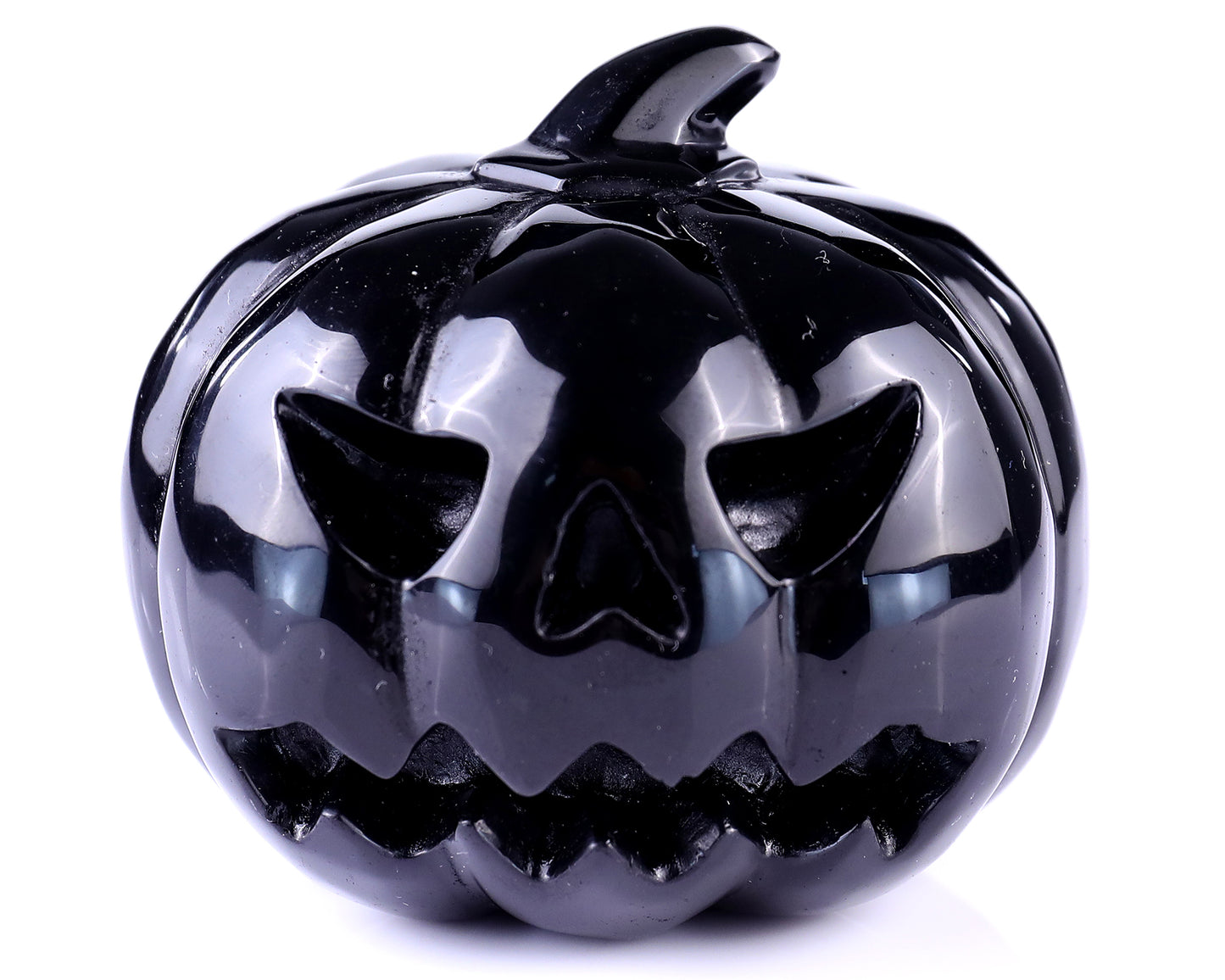 3.5” Natural Black Obsidian Hand Carved Crystal Pumpkin Sculpture, Halloween Gift Crystallumi