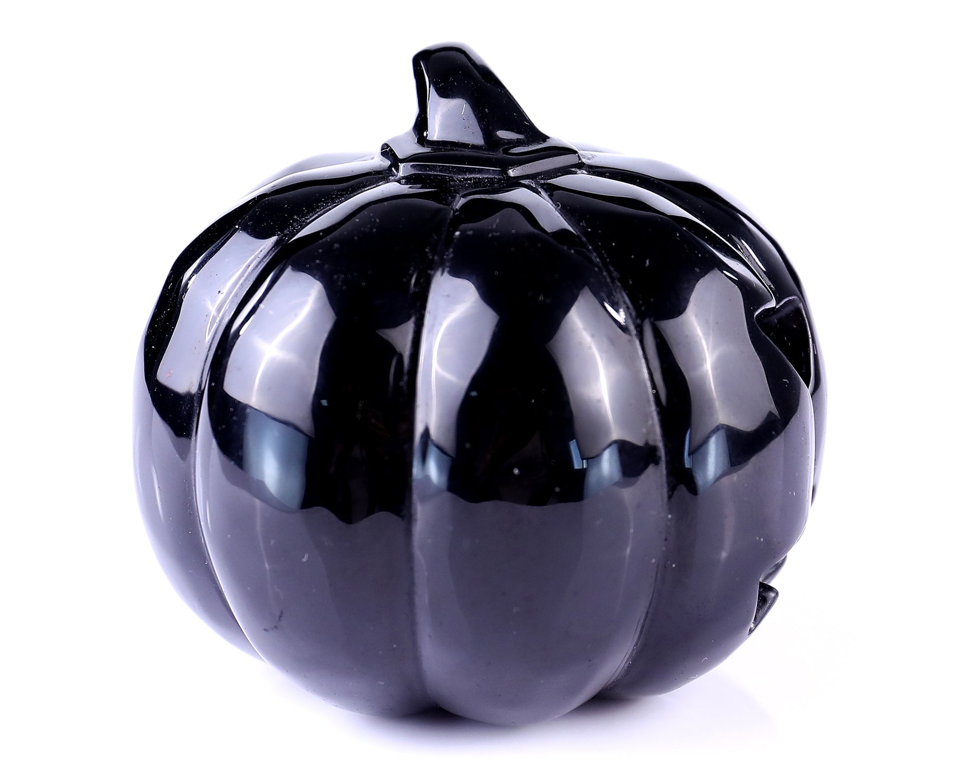 3.5” Natural Black Obsidian Hand Carved Crystal Pumpkin Sculpture, Halloween Gift Crystallumi