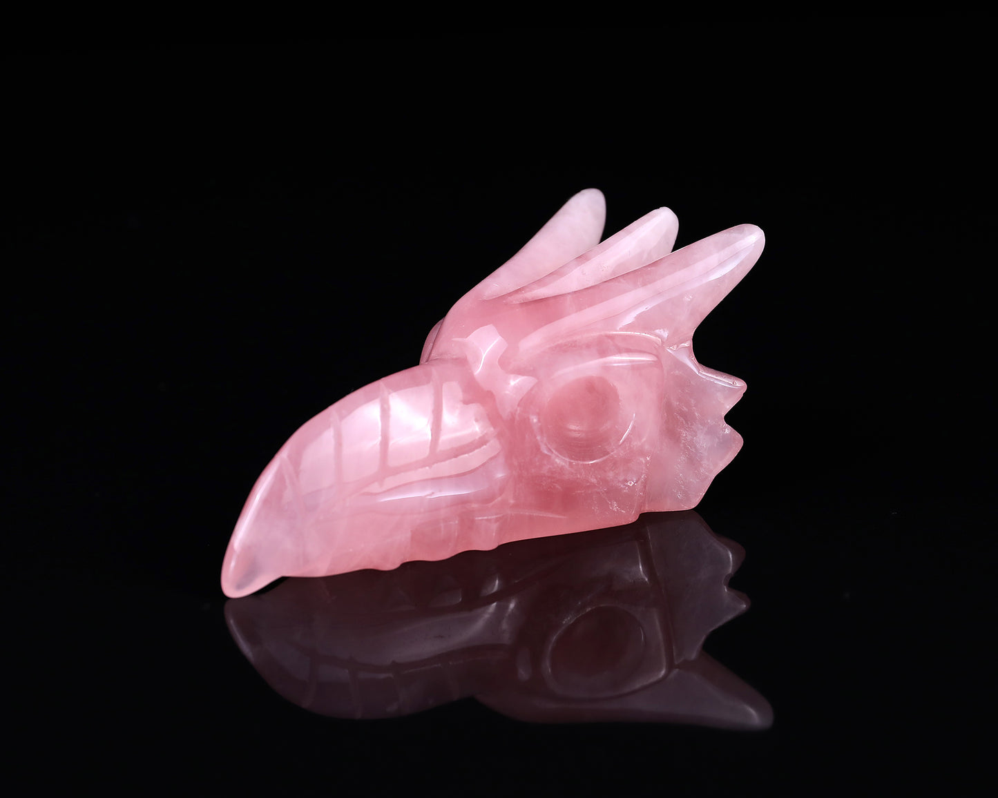 3.5" Rose Quartz Hand Carved Crystal Phoenix Skull Sculpture Crystallumi