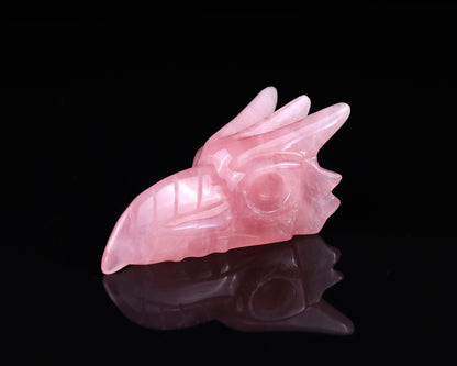 3.5" Rose Quartz Hand Carved Crystal Phoenix Skull Sculpture Crystallumi