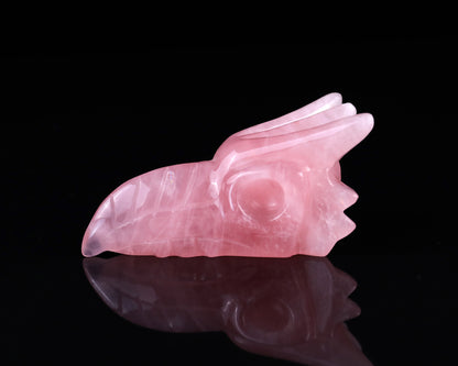 3.5" Rose Quartz Hand Carved Crystal Phoenix Skull Sculpture Crystallumi