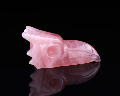 3.5" Rose Quartz Hand Carved Crystal Phoenix Skull Sculpture Crystallumi