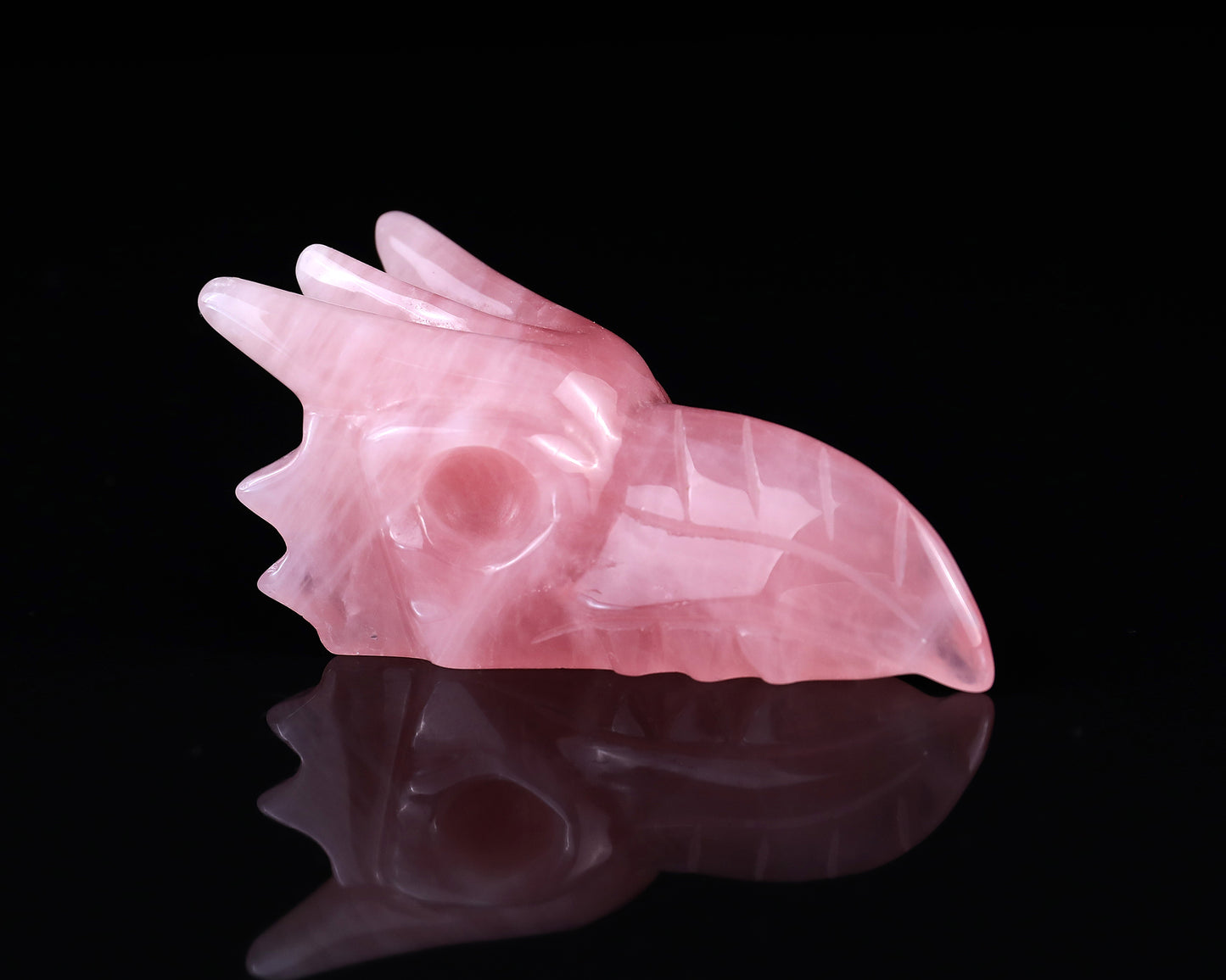 3.5" Rose Quartz Hand Carved Crystal Phoenix Skull Sculpture Crystallumi