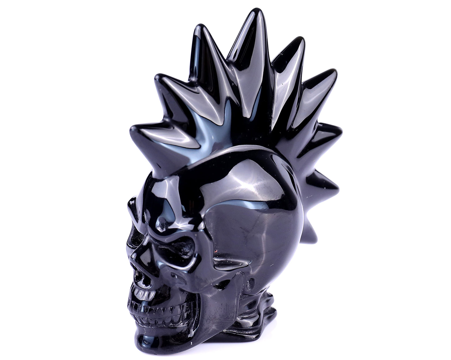 3.6" Black Obsidian Hand Carved Crystal Realistic Punk Skull Sculpture Crystallumi