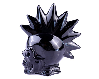 3.6" Black Obsidian Hand Carved Crystal Realistic Punk Skull Sculpture Crystallumi