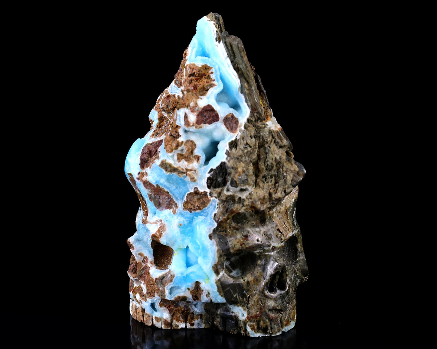 3.6" Blue Aragonite Hand Carved Mineral Specimen Skull Sculpture Crystallumi