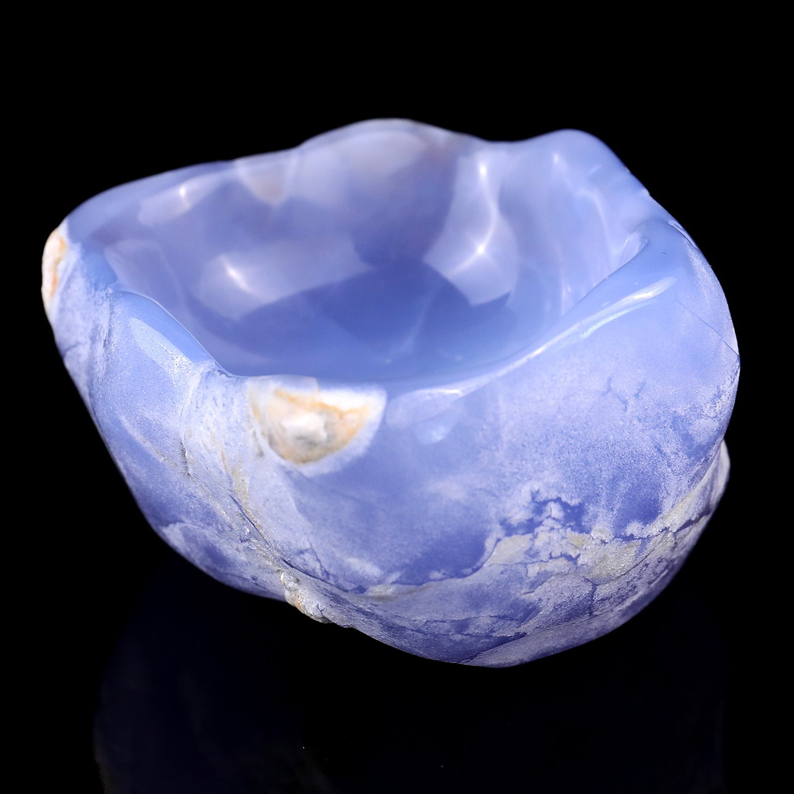 3.6" Blue Chalcedony Hand Carved Crystal Bowl Crystallumi