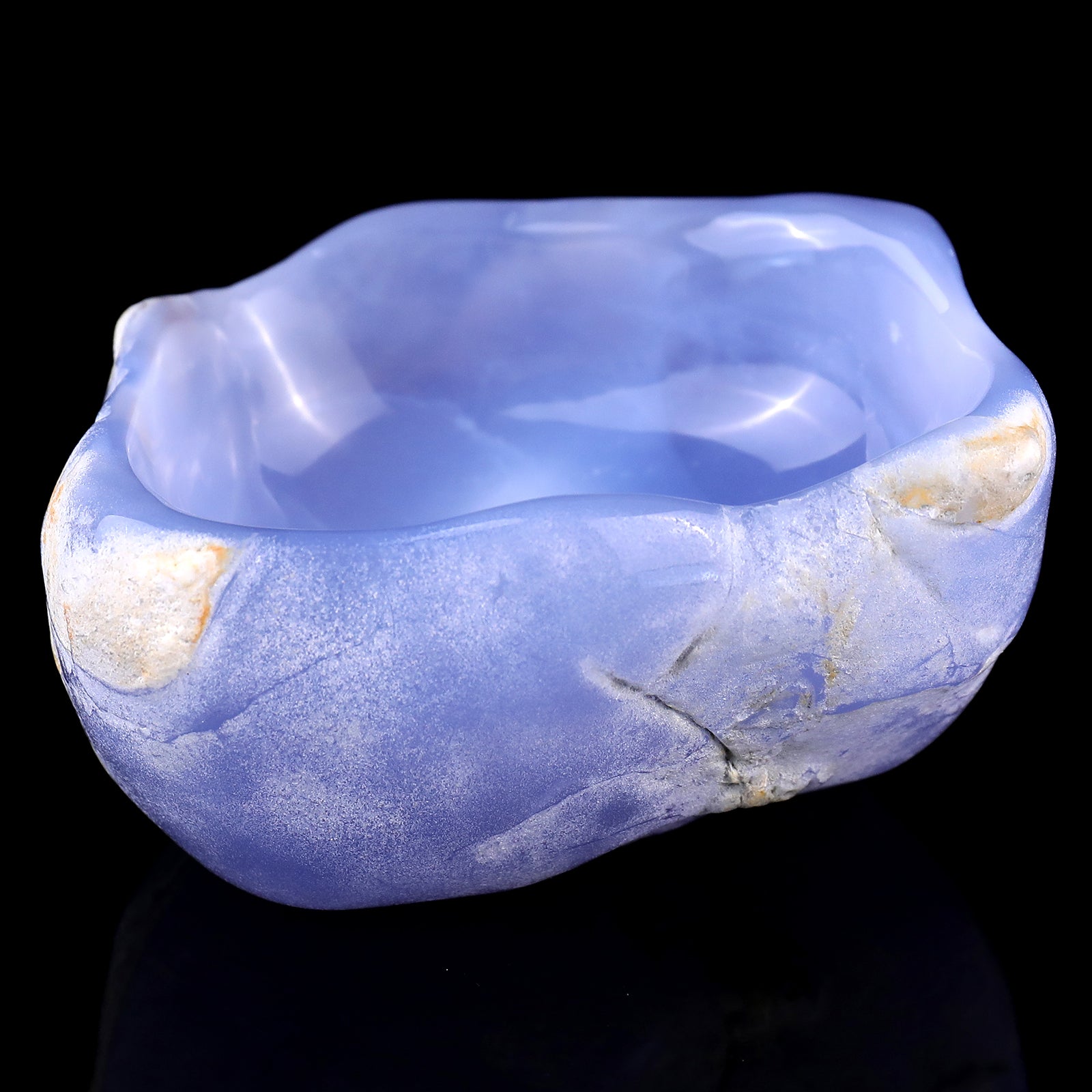 3.6" Blue Chalcedony Hand Carved Crystal Bowl Crystallumi