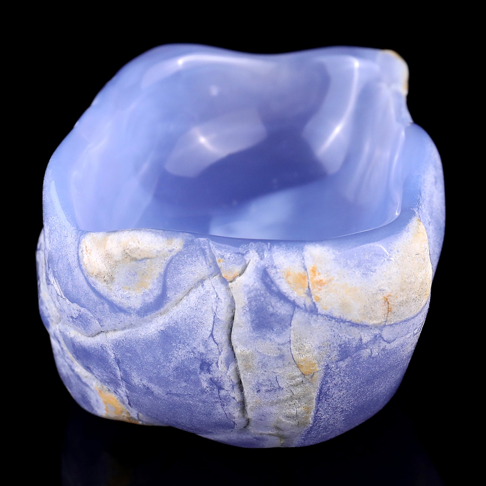 3.6" Blue Chalcedony Hand Carved Crystal Bowl Crystallumi