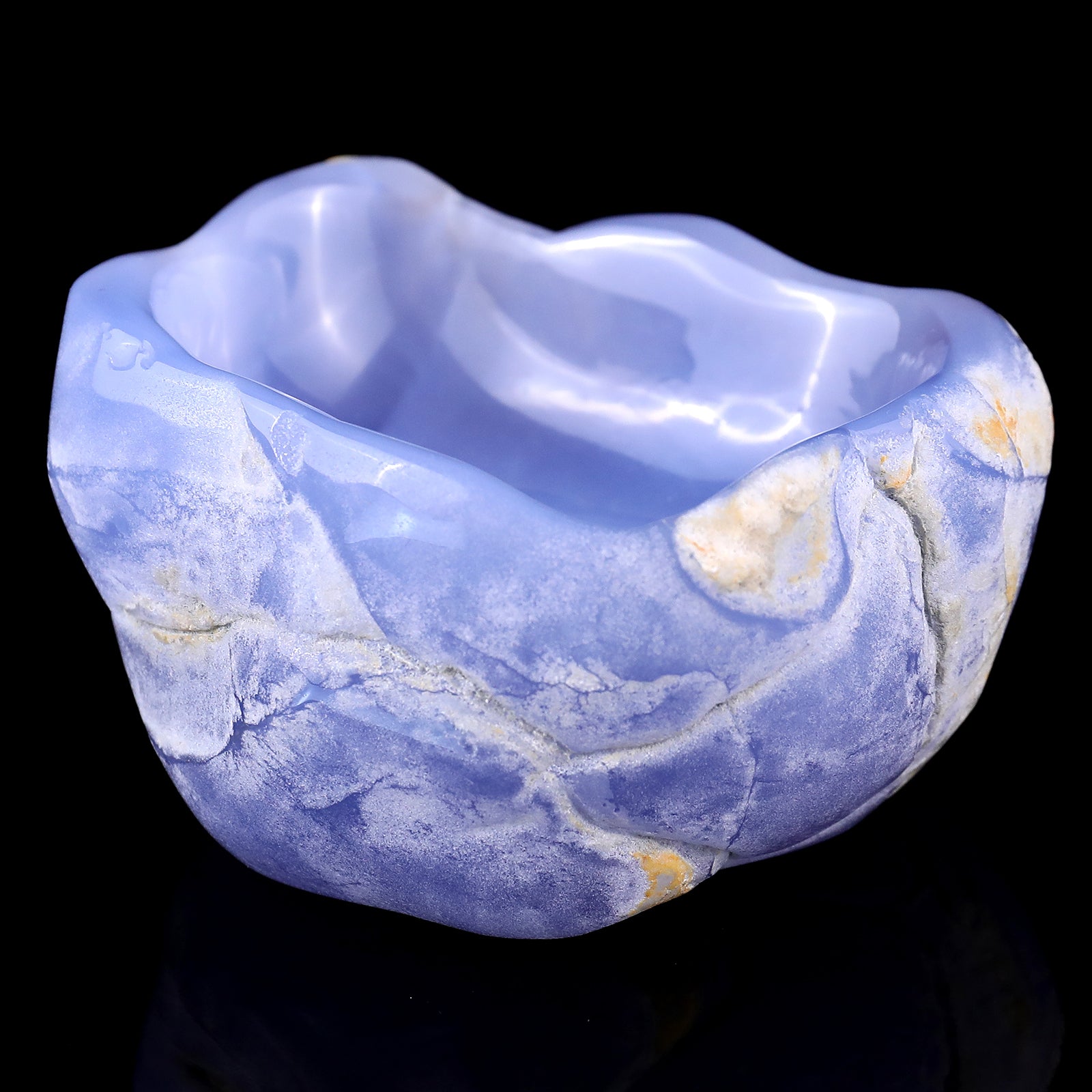 3.6" Blue Chalcedony Hand Carved Crystal Bowl Crystallumi