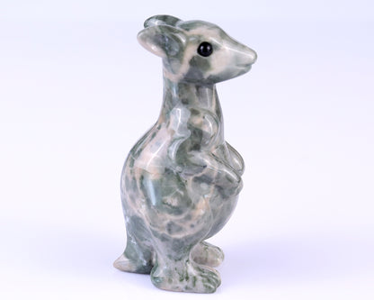 3.6" Jiulong Jade Hand Carved Crystal Kangaroo Sculpture Crystallumi