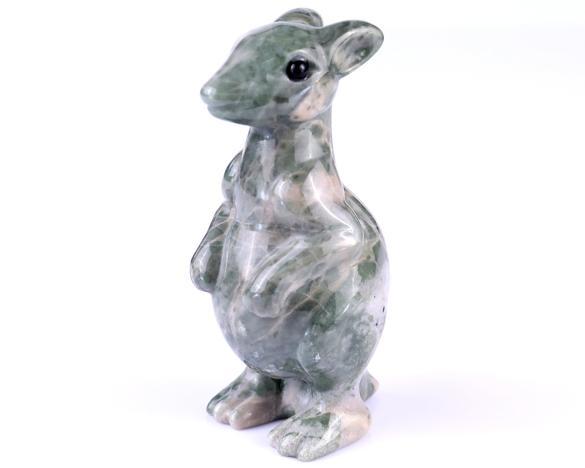 3.6" Jiulong Jade Hand Carved Crystal Kangaroo Sculpture Crystallumi