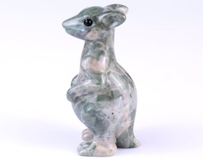 3.6" Jiulong Jade Hand Carved Crystal Kangaroo Sculpture Crystallumi