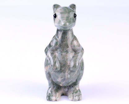 3.6" Jiulong Jade Hand Carved Crystal Kangaroo Sculpture Crystallumi