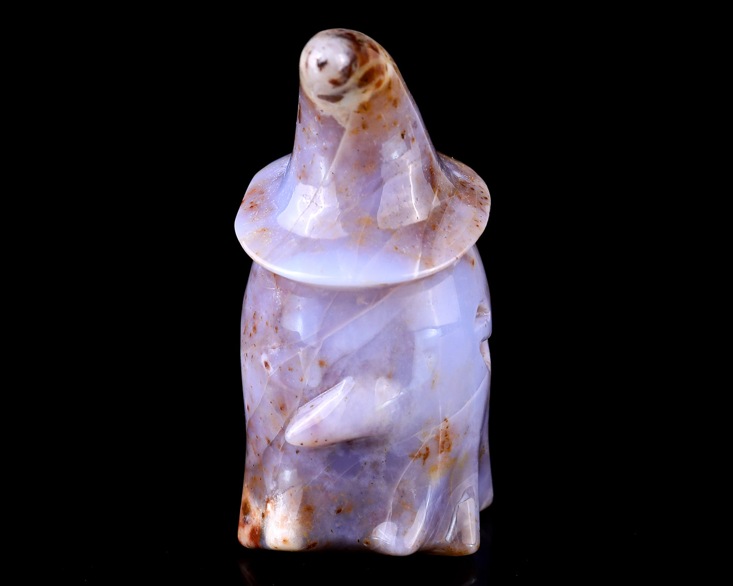 3.6” Natural Chalcedony Hand Carved Crystal Wizard Ghost Sculpture, Halloween Gift Crystallumi