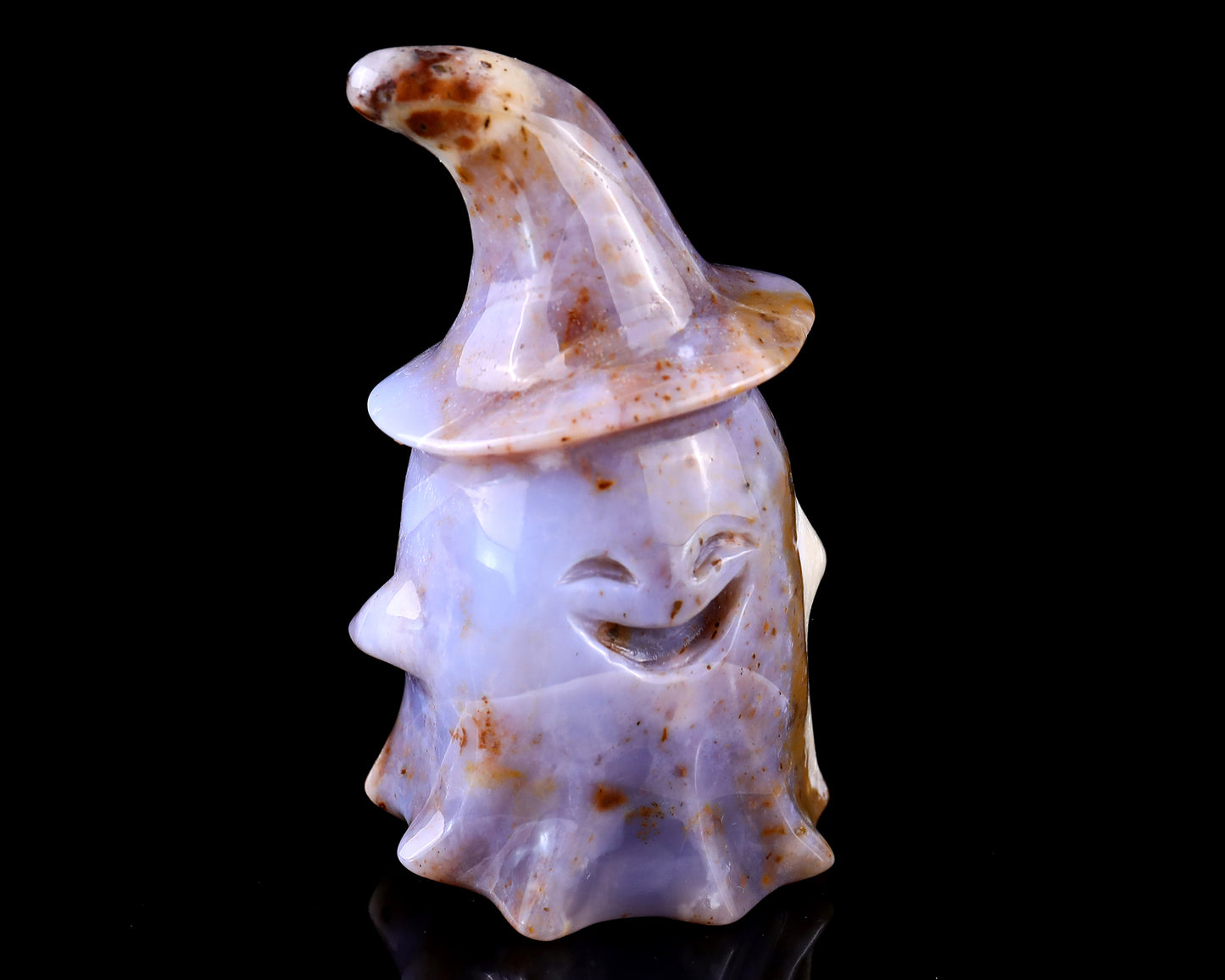 3.6” Natural Chalcedony Hand Carved Crystal Wizard Ghost Sculpture, Halloween Gift Crystallumi