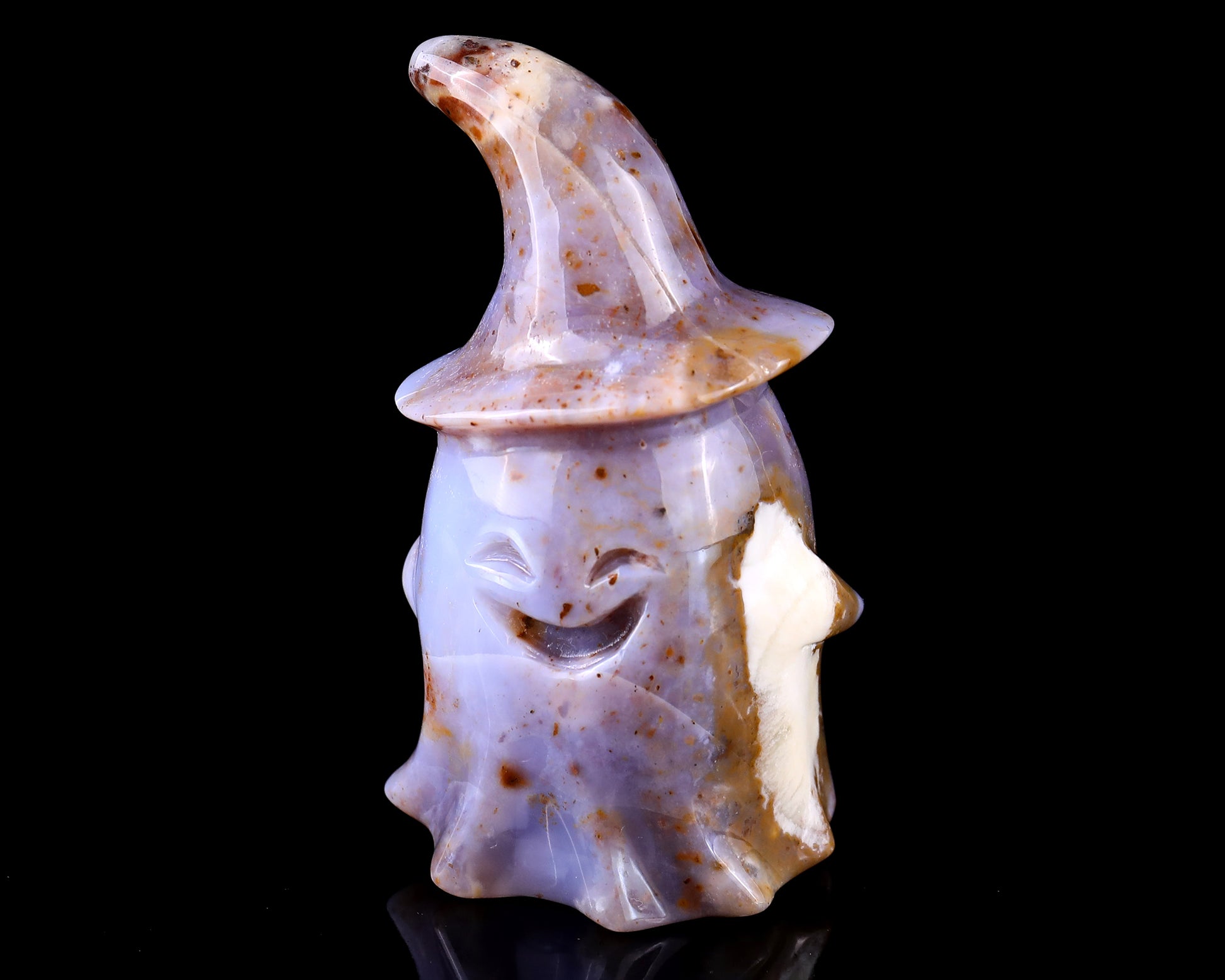 3.6” Natural Chalcedony Hand Carved Crystal Wizard Ghost Sculpture, Halloween Gift Crystallumi