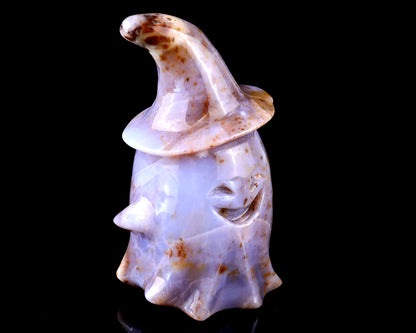 3.6” Natural Chalcedony Hand Carved Crystal Wizard Ghost Sculpture, Halloween Gift Crystallumi