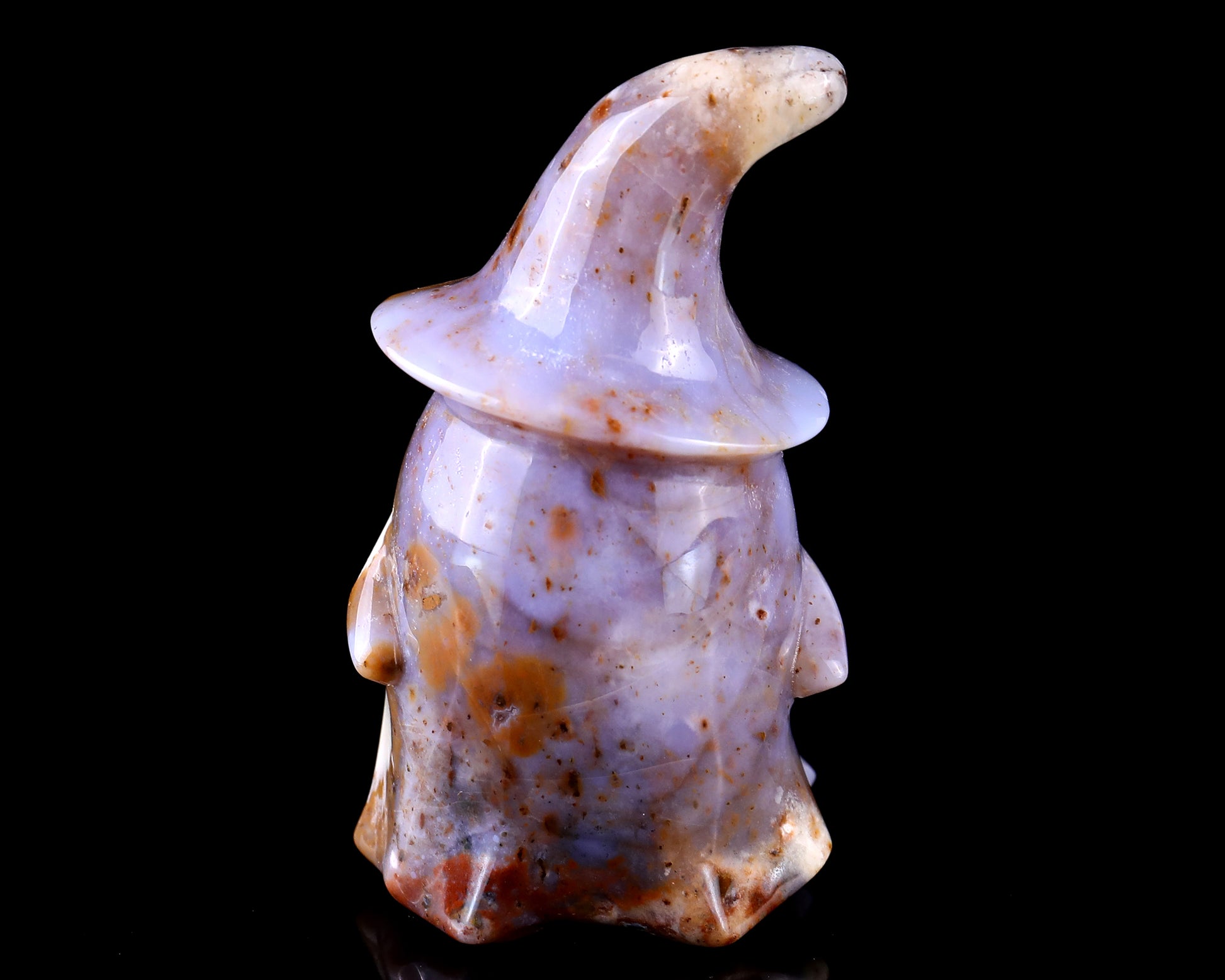 3.6” Natural Chalcedony Hand Carved Crystal Wizard Ghost Sculpture, Halloween Gift Crystallumi