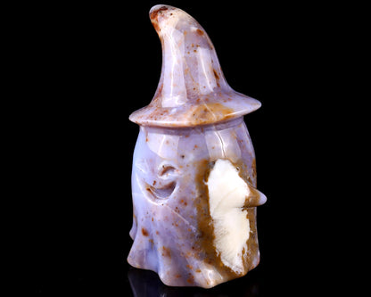 3.6” Natural Chalcedony Hand Carved Crystal Wizard Ghost Sculpture, Halloween Gift Crystallumi