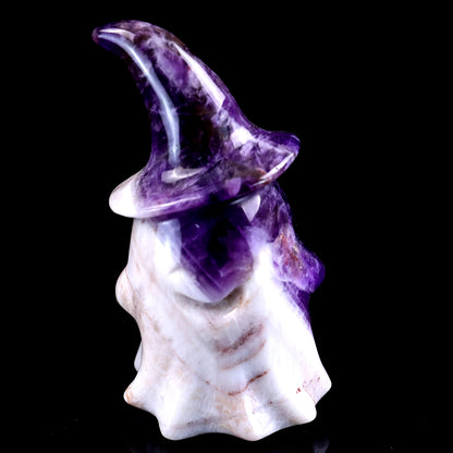 3.6” Natural Dream Amethyst Hand Carved Crystal Wizard Ghost Sculpture, Halloween Gift Crystallumi