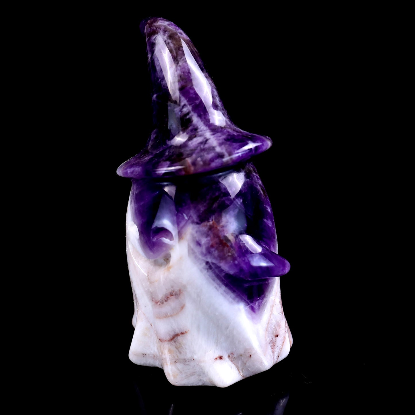 3.6” Natural Dream Amethyst Hand Carved Crystal Wizard Ghost Sculpture, Halloween Gift Crystallumi