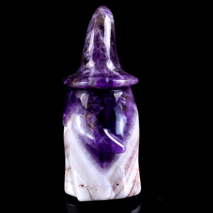 3.6” Natural Dream Amethyst Hand Carved Crystal Wizard Ghost Sculpture, Halloween Gift Crystallumi