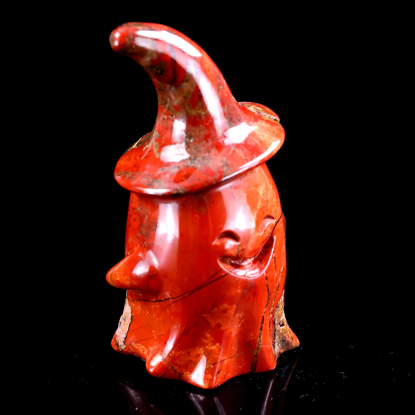 3.6” Natural Red Jasper Hand Carved Crystal Wizard Ghost Sculpture, Halloween Gift Crystallumi