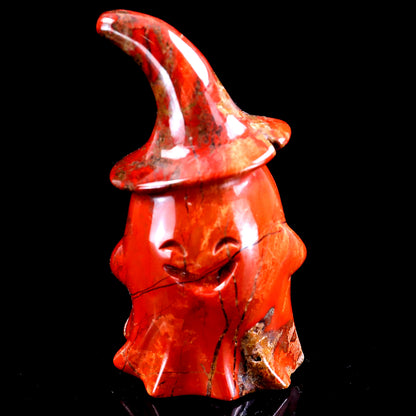 3.6” Natural Red Jasper Hand Carved Crystal Wizard Ghost Sculpture, Halloween Gift Crystallumi