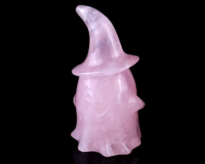 3.6” Natural Rose Quartz Hand Carved Crystal Wizard Ghost Sculpture, Halloween Gift Crystallumi