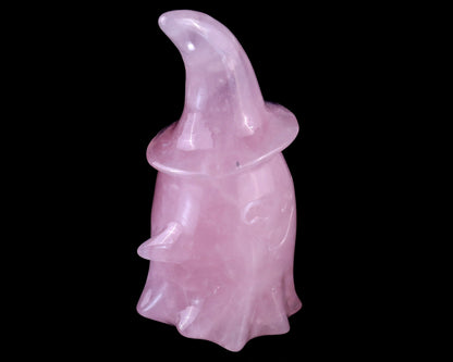 3.6” Natural Rose Quartz Hand Carved Crystal Wizard Ghost Sculpture, Halloween Gift Crystallumi