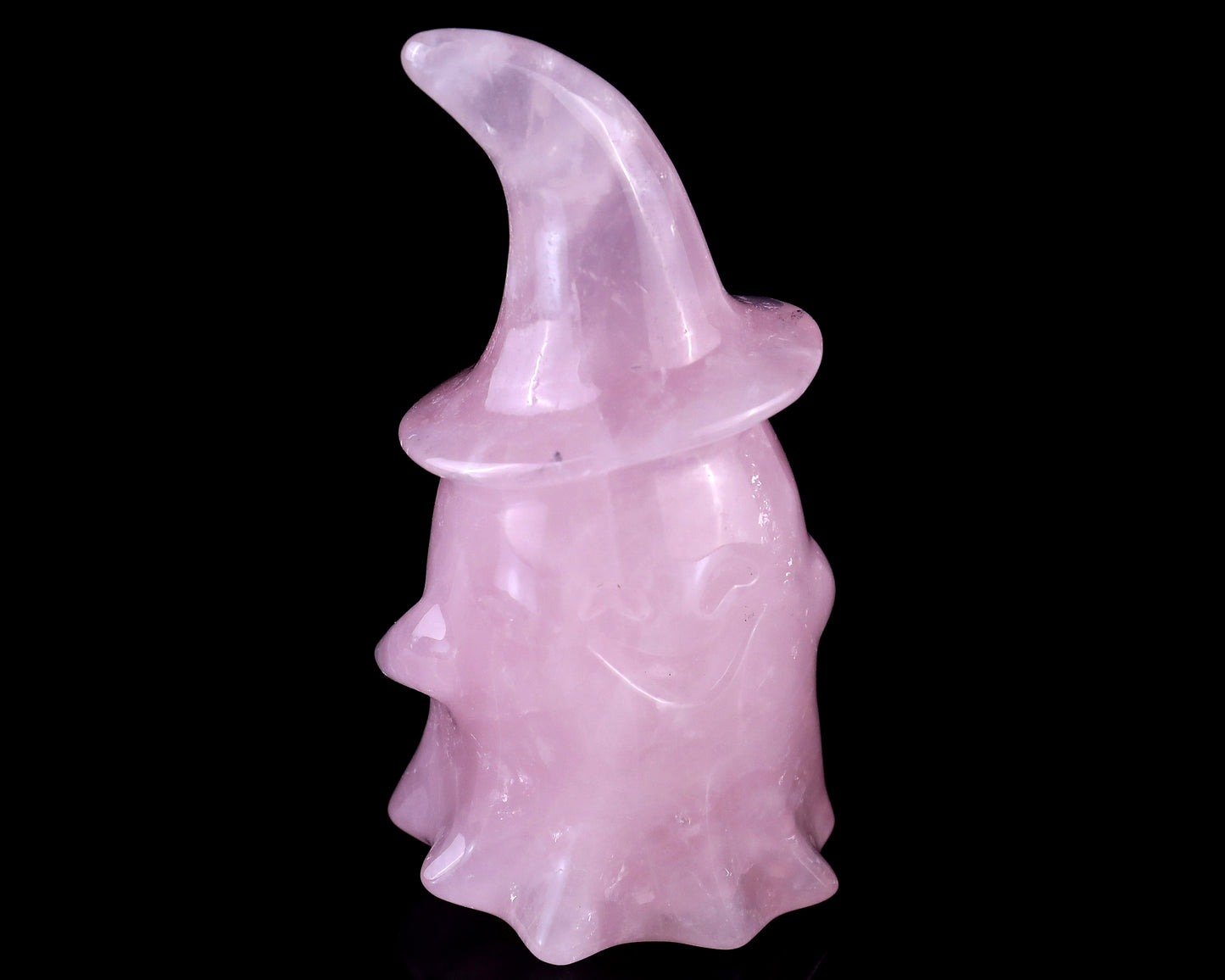 3.6” Natural Rose Quartz Hand Carved Crystal Wizard Ghost Sculpture, Halloween Gift Crystallumi