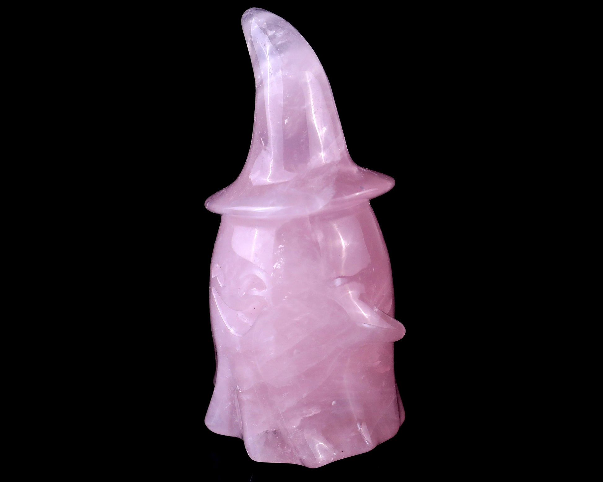 3.6” Natural Rose Quartz Hand Carved Crystal Wizard Ghost Sculpture, Halloween Gift Crystallumi