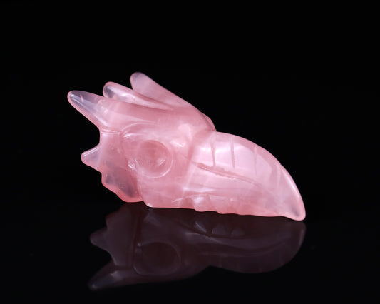 3.6" Rose Quartz Hand Carved Crystal Phoenix Skull Sculpture Crystallumi