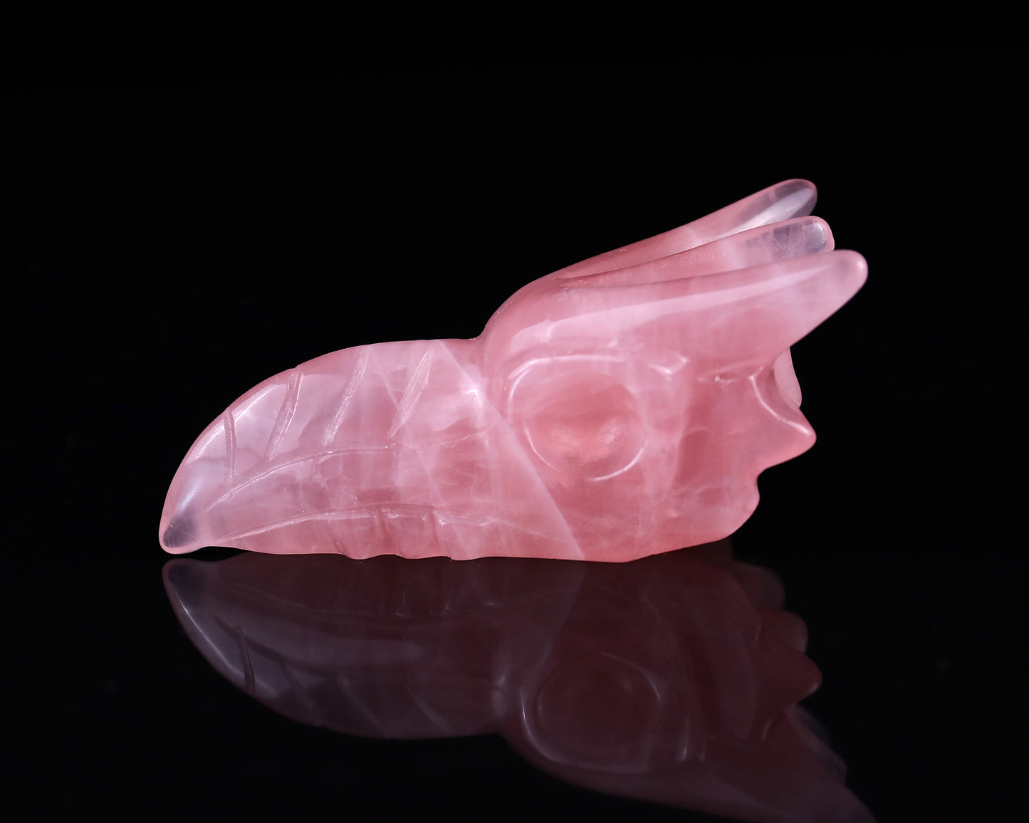 3.6" Rose Quartz Hand Carved Crystal Phoenix Skull Sculpture Crystallumi