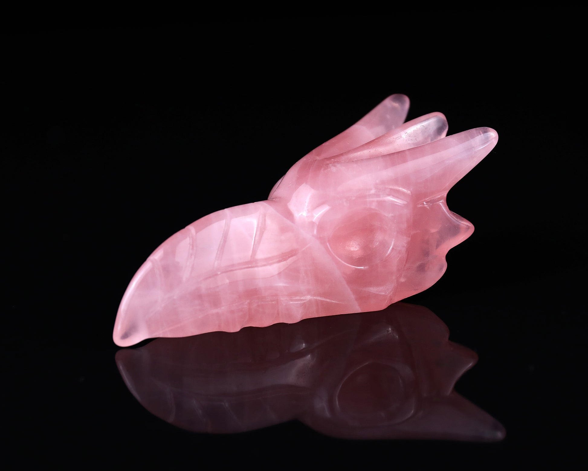 3.6" Rose Quartz Hand Carved Crystal Phoenix Skull Sculpture Crystallumi