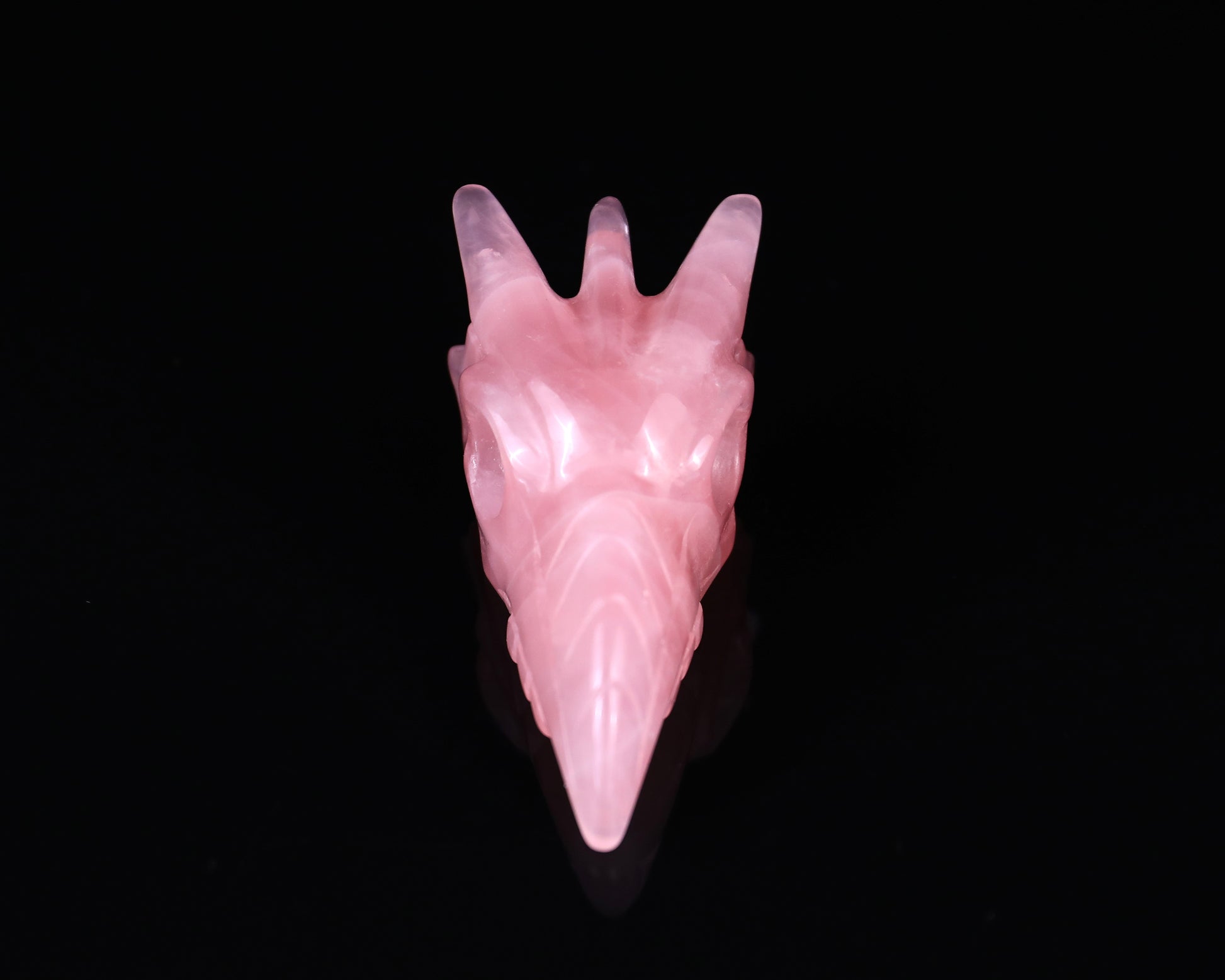 3.6" Rose Quartz Hand Carved Crystal Phoenix Skull Sculpture Crystallumi