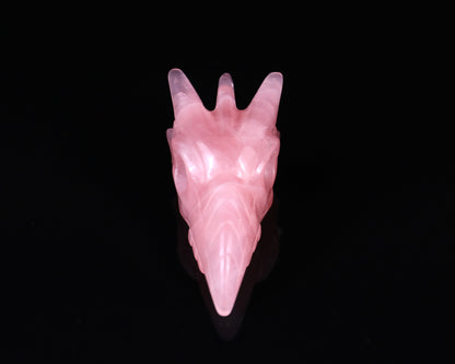 3.6" Rose Quartz Hand Carved Crystal Phoenix Skull Sculpture Crystallumi