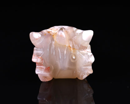 3.6" Sakura Agate Hand Carved Crystal Phoenix Skull Sculpture Crystallumi