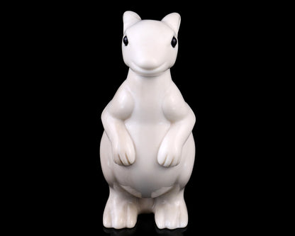 3.6" White Jade Hand Carved Crystal Kangaroo Sculpture Crystallumi