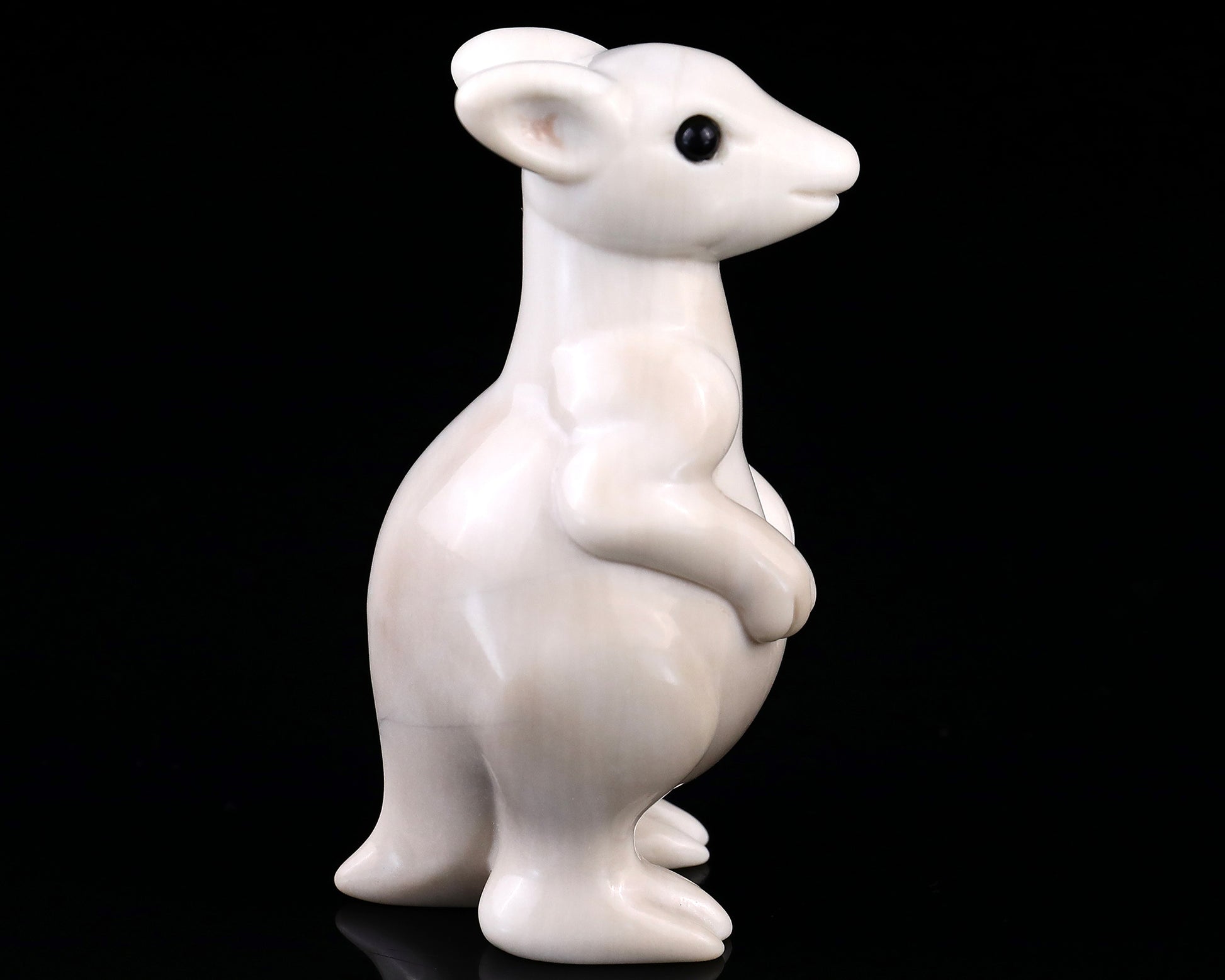 3.6" White Jade Hand Carved Crystal Kangaroo Sculpture Crystallumi