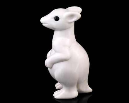 3.6" White Jade Hand Carved Crystal Kangaroo Sculpture Crystallumi