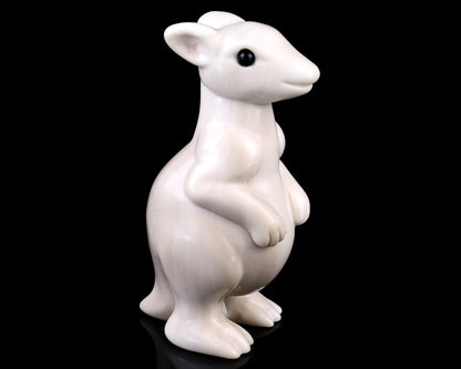 3.6" White Jade Hand Carved Crystal Kangaroo Sculpture Crystallumi