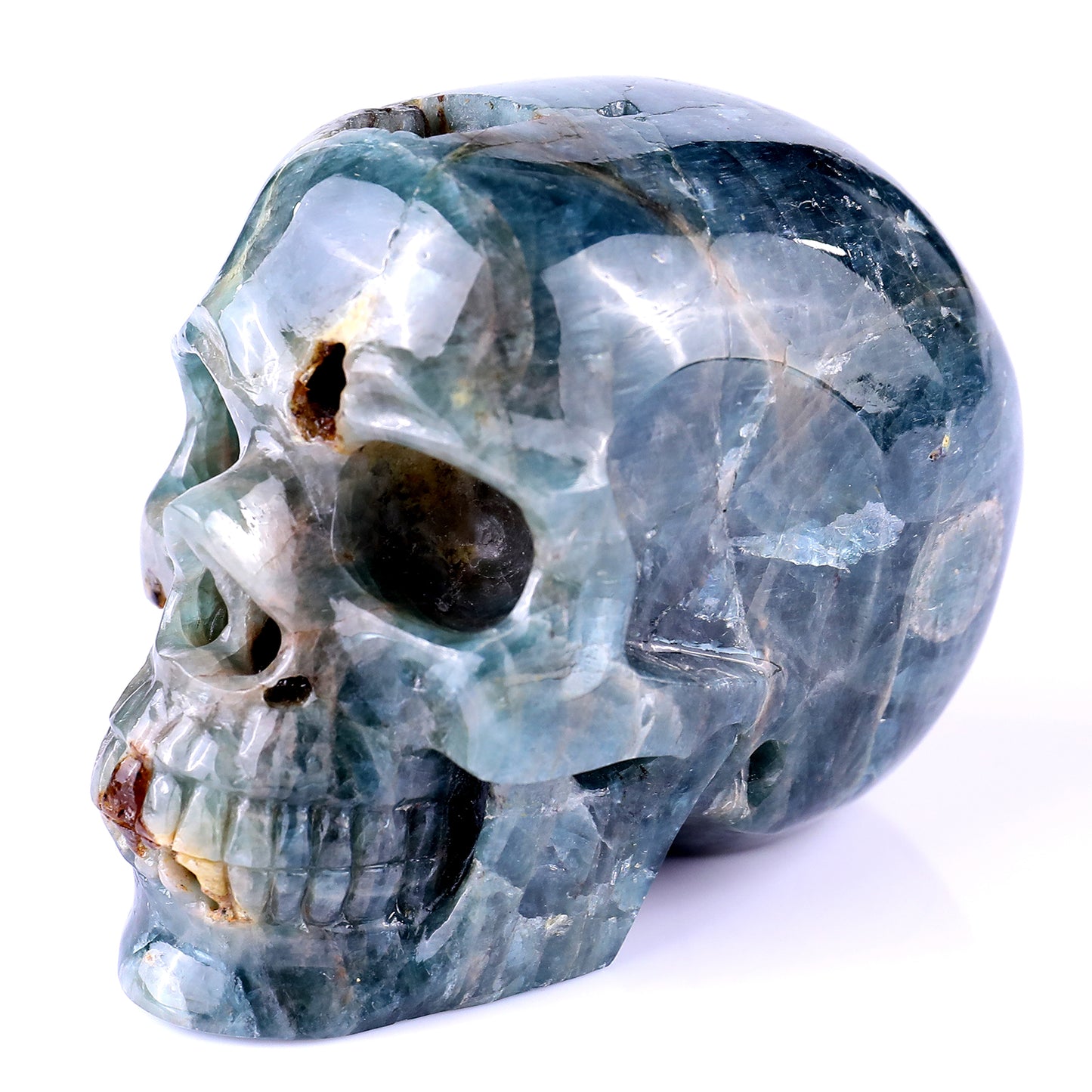 3.7" Blue Apatite Hand Carved Crystal Realistic Skull Sculpture Crystallumi