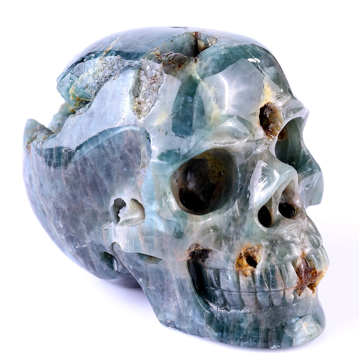 3.7" Blue Apatite Hand Carved Crystal Realistic Skull Sculpture Crystallumi