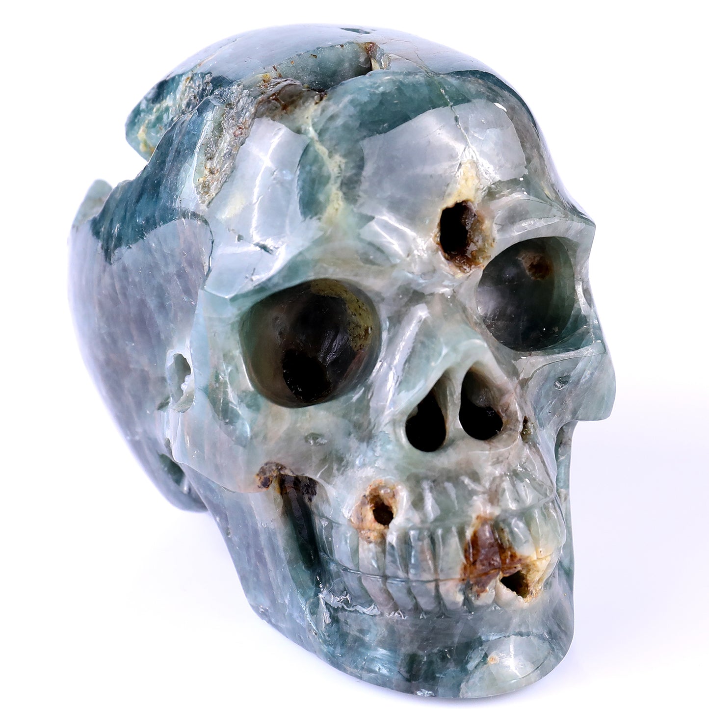 3.7" Blue Apatite Hand Carved Crystal Realistic Skull Sculpture Crystallumi